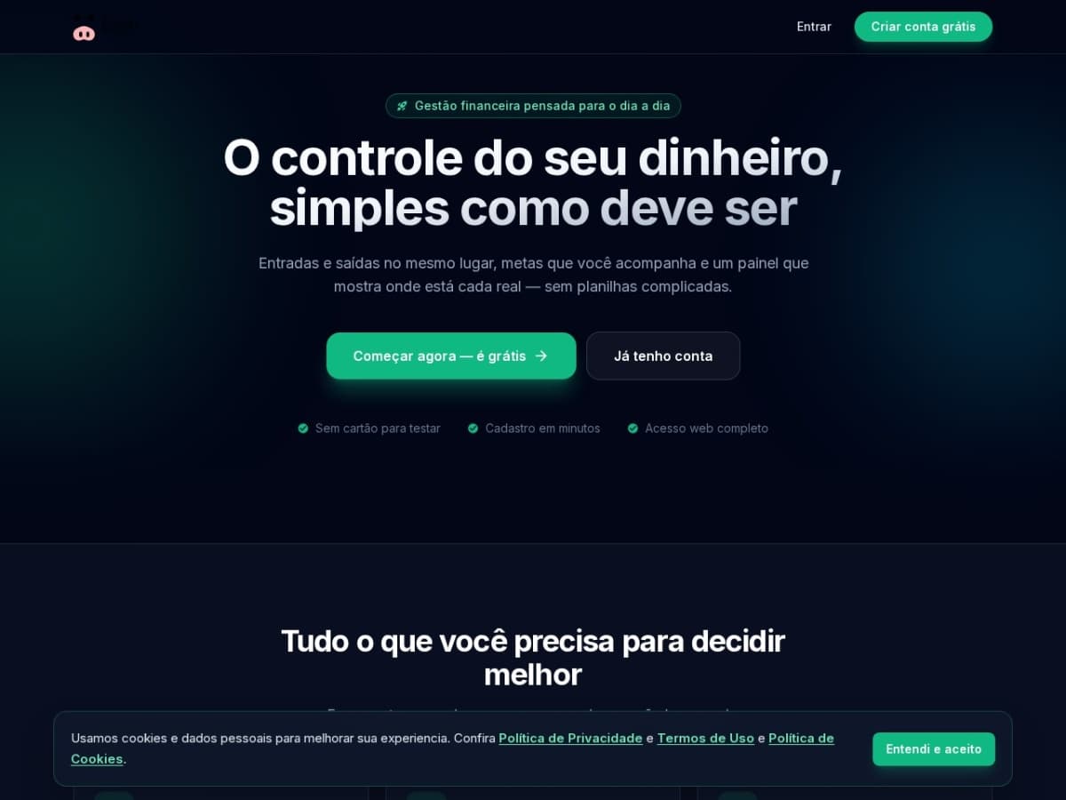 Preview ao vivo do site Conta+