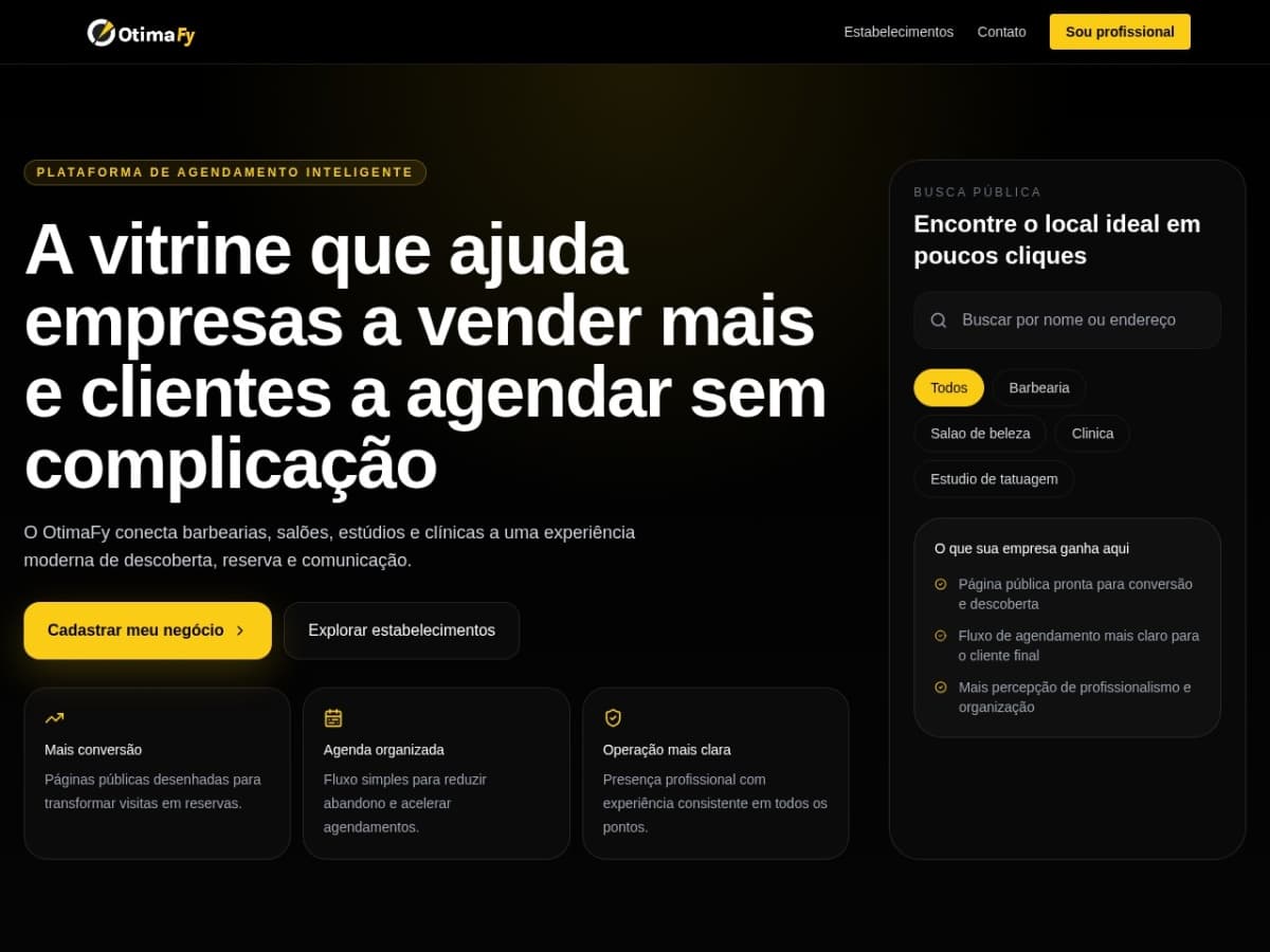Preview ao vivo do site OtimaFy